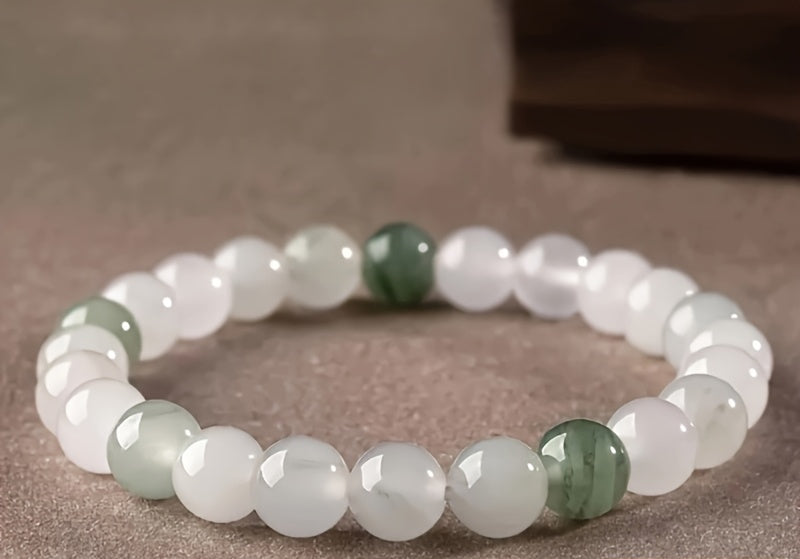 1pc Women's Natural Stone Bracelet - Elegant Beaded Jewelry with Greenish-Blue & White Marble Patterns - Harmony & Balance for Daily Wear