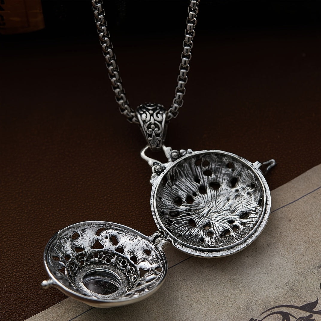 Vintage Style Incense Ball Pendant Necklace - Silver Floral Design for Spiritual Harmony & Energy Protection