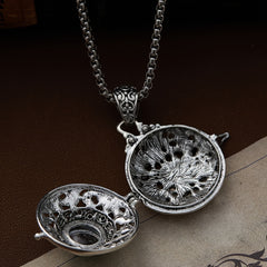 Vintage Style Incense Ball Pendant Necklace - Silver Floral Design for Spiritual Harmony & Energy Protection