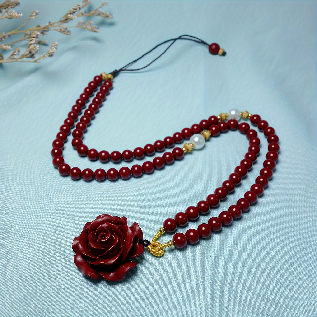 Cinnabar Red Rose Pendant Necklace - Harmony & Protection for Couples