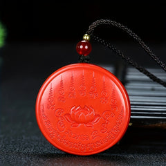 Hand-Painted Cinnabar Nine-Tailed Fox Pendant for Prosperity & Love, Unisex Spiritual Amulet with Lotus Design