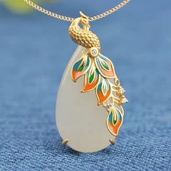 Natural Stone Dragon Phoenix Pendant - Spiritual Energy for Vintage Court Style