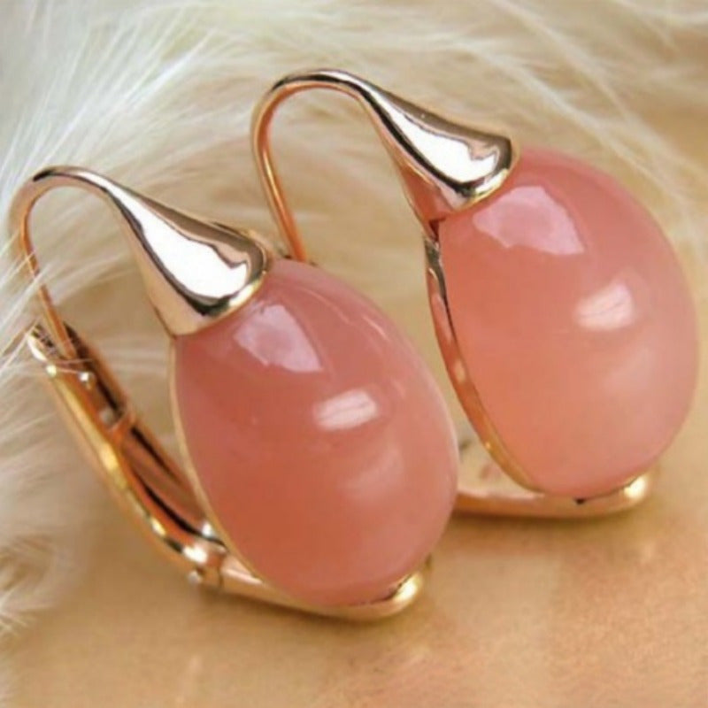 Elegant Pink Opal Earrings with Sparkling Accents: Vintage French Style for Bridal & Spiritual Harmony