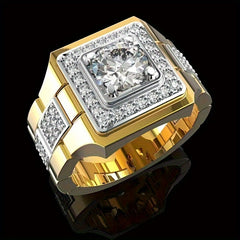 Powerful Copper Plated Gold Ring for Men | Enhance Wealth & Protection Energy with Synthetic Zircon