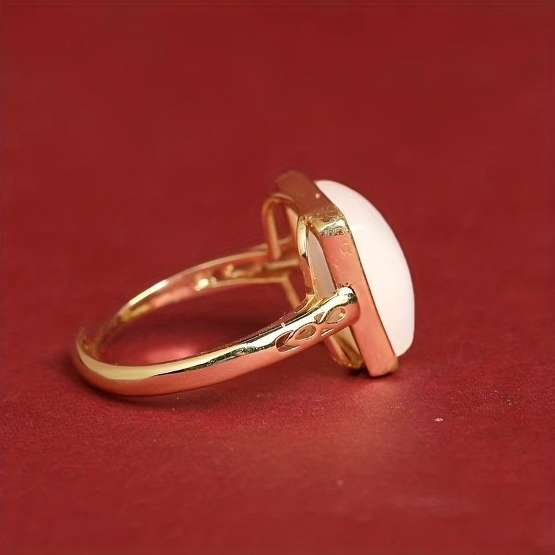 Vintage White Opalite Ring | Gold Tone Adjustable Statement Ring for Intuition, Clarity, and Elegant Style