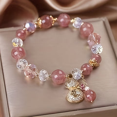 Crystal Beaded Bracelet with Prosperity Money-Bag Charm – Harmonizing Love, Abundance & Emotional Well-Being