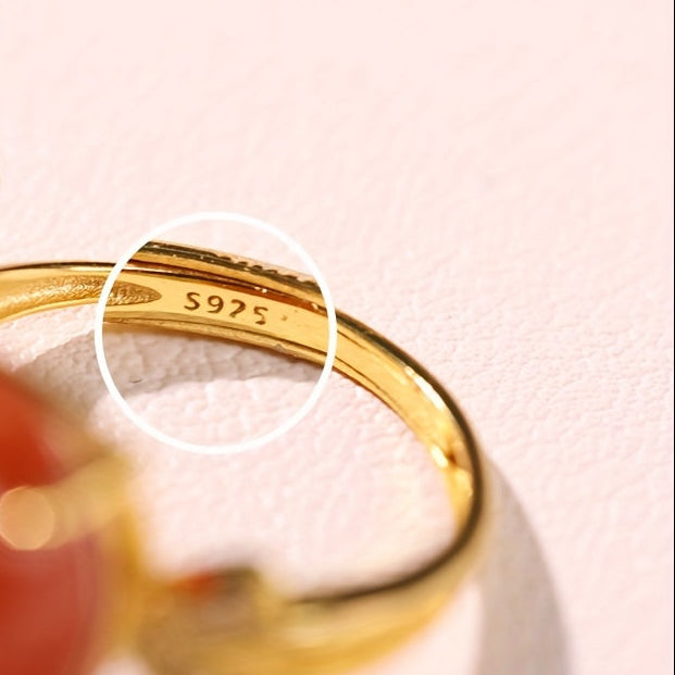 S925 Silver South Red Agate Ring Set - Adjustable Harmony Talisman for Daily Elegance