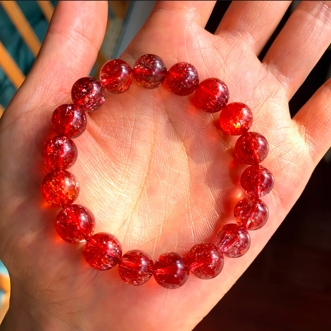 8/10/12mm Natural Red Crystal Bracelet for Luck & Prosperity - Handmade Holiday Gift
