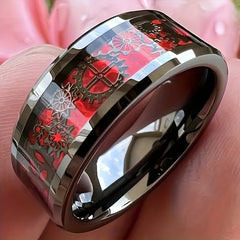 Bold Red Mechanical Punk Gear Ring - Stainless Steel Men's Fashion Statement for Energy & Style
