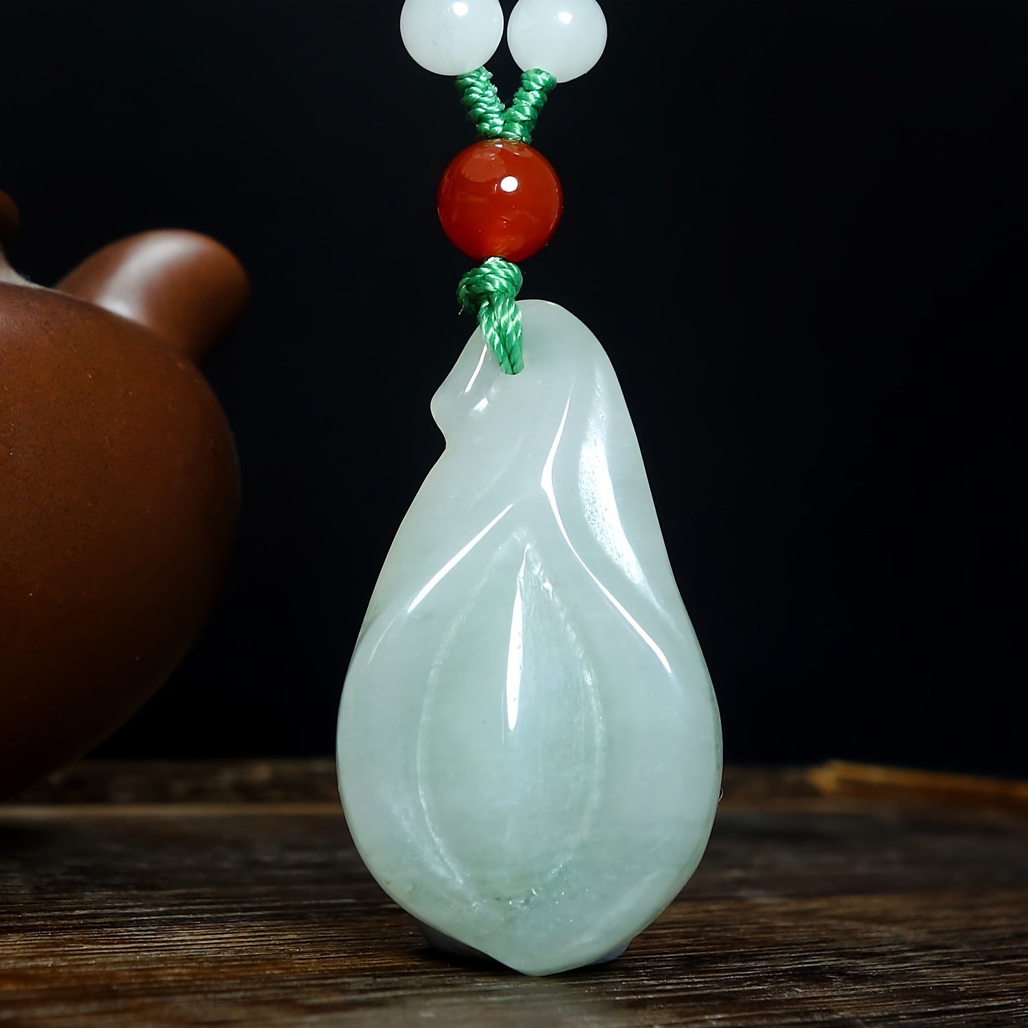 Long Necklace with Natural Stone Trumpet Flower Pendant - Harmony and Spiritual Connection for Men and Women