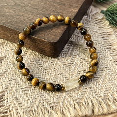 Tiger's Eye & Citrine Beaded Bracelet - Grounding & Protective Charm for Wealth & Prosperity
