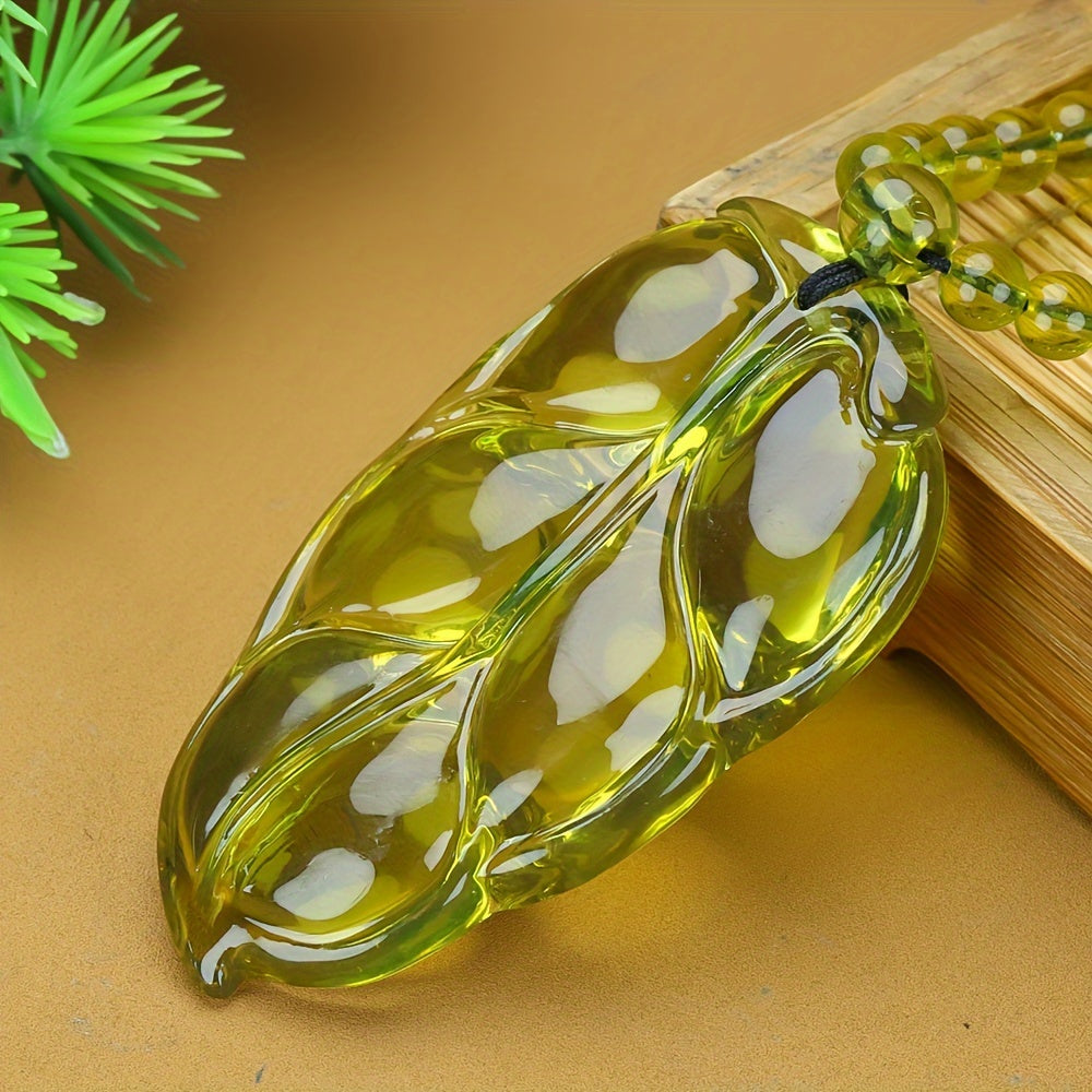 Natural Amber Tree Leaf Pendant - Overnight Wealth & Spiritual Protection Necklace