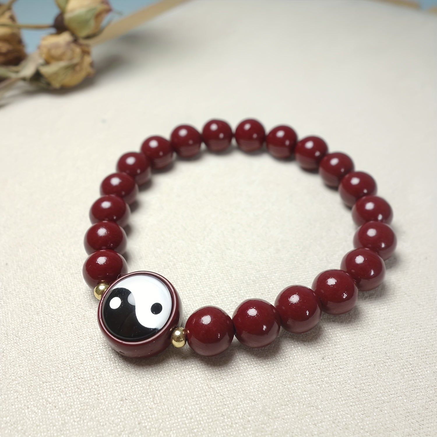 Elegant Cinnabar Tai Chi Beaded Bracelet - Good Luck & Wealth Attraction for Men