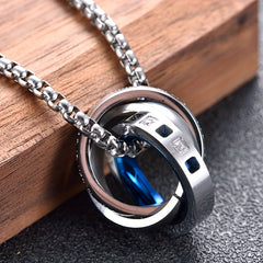 Alpaca 3-Ring Stainless Steel Pendant Necklace for Men: White Cubic Zirconia for Clarity & Protection