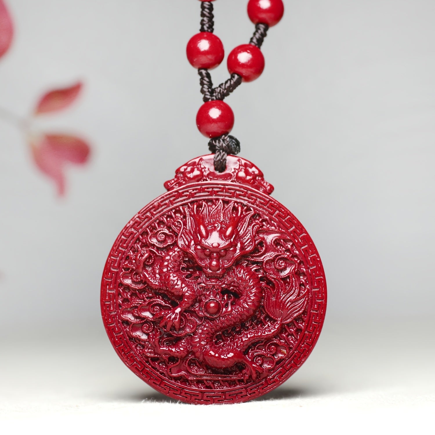 Red Cinnabar Dragon Pendant Necklace – Handcrafted Luck & Protection Charm