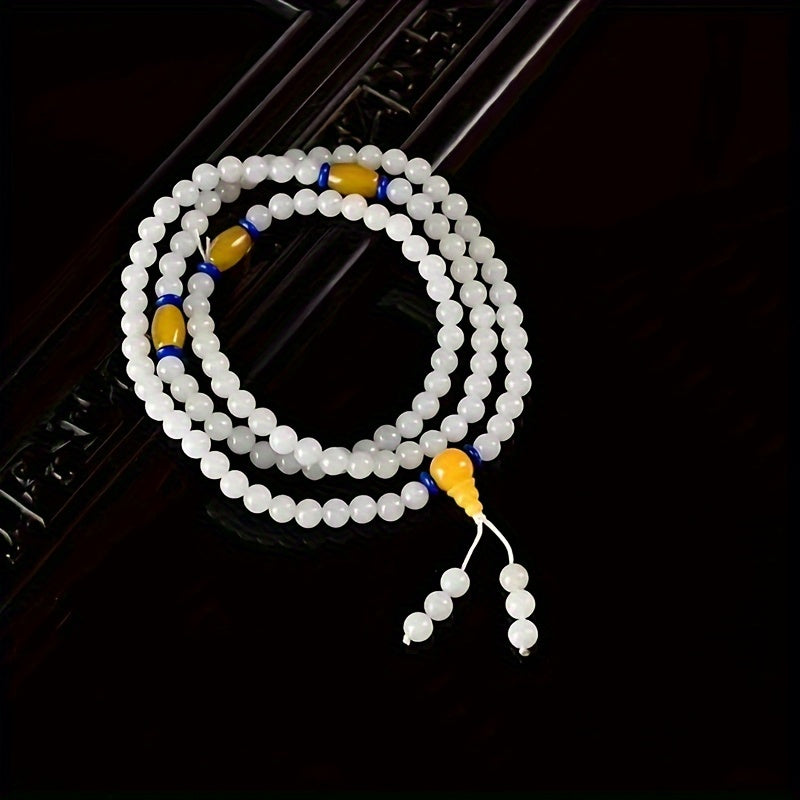 White Sheep Fat Natural Stone Bracelet for Couples 108 Beads Tranquility & Relationship Harmony