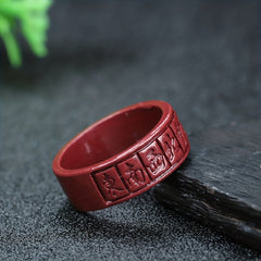 Vintage Cinnabar Stone Ring - Feng Shui Lucky Charm for Harmony & Protection