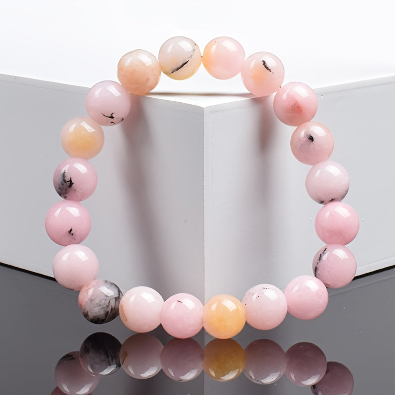 Pink Opal Beaded Stretch Bracelet - Natural Stone Energy for Casual & Holiday Gifting