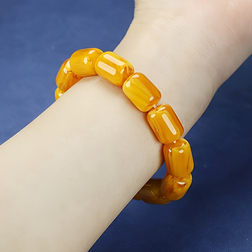 Natural Amber-like Bead Bracelet - Golden Yellow Energy for Daily Wear & Protection