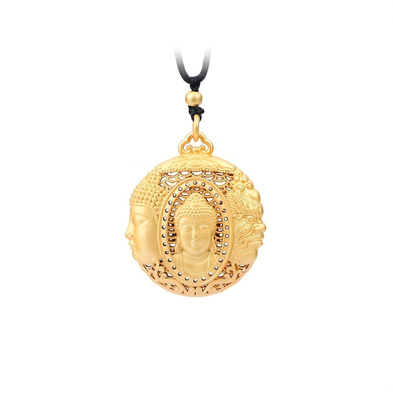 Gold-Plated Triple Buddha Pendant Necklace Spiritual Harmony & Protection Jewelry
