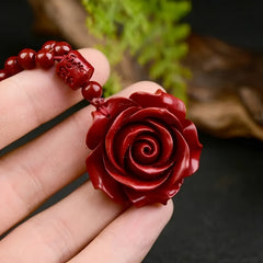 Handmade Red Rose Necklace - Burgundy Floral Jewelry for Love, Luck & Spiritual Harmony
