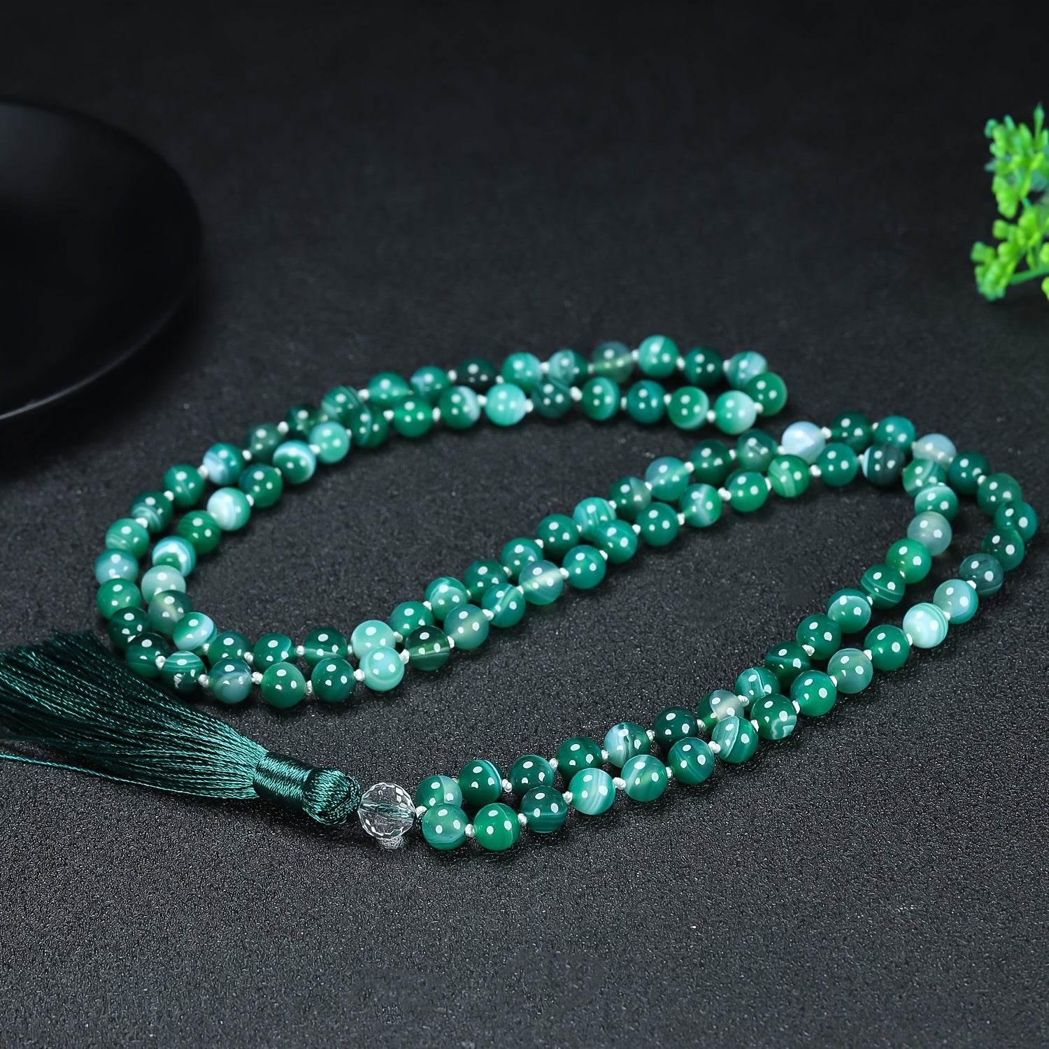 Natural Agate Mala Necklace - 108 Beads for Spiritual Healing & Daily Wear