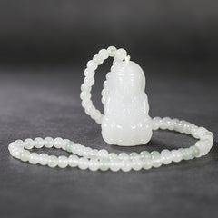 Floral Guanyin Peace Sign Pendant - Compassion & Protection Stone Necklace with Natural Patterns