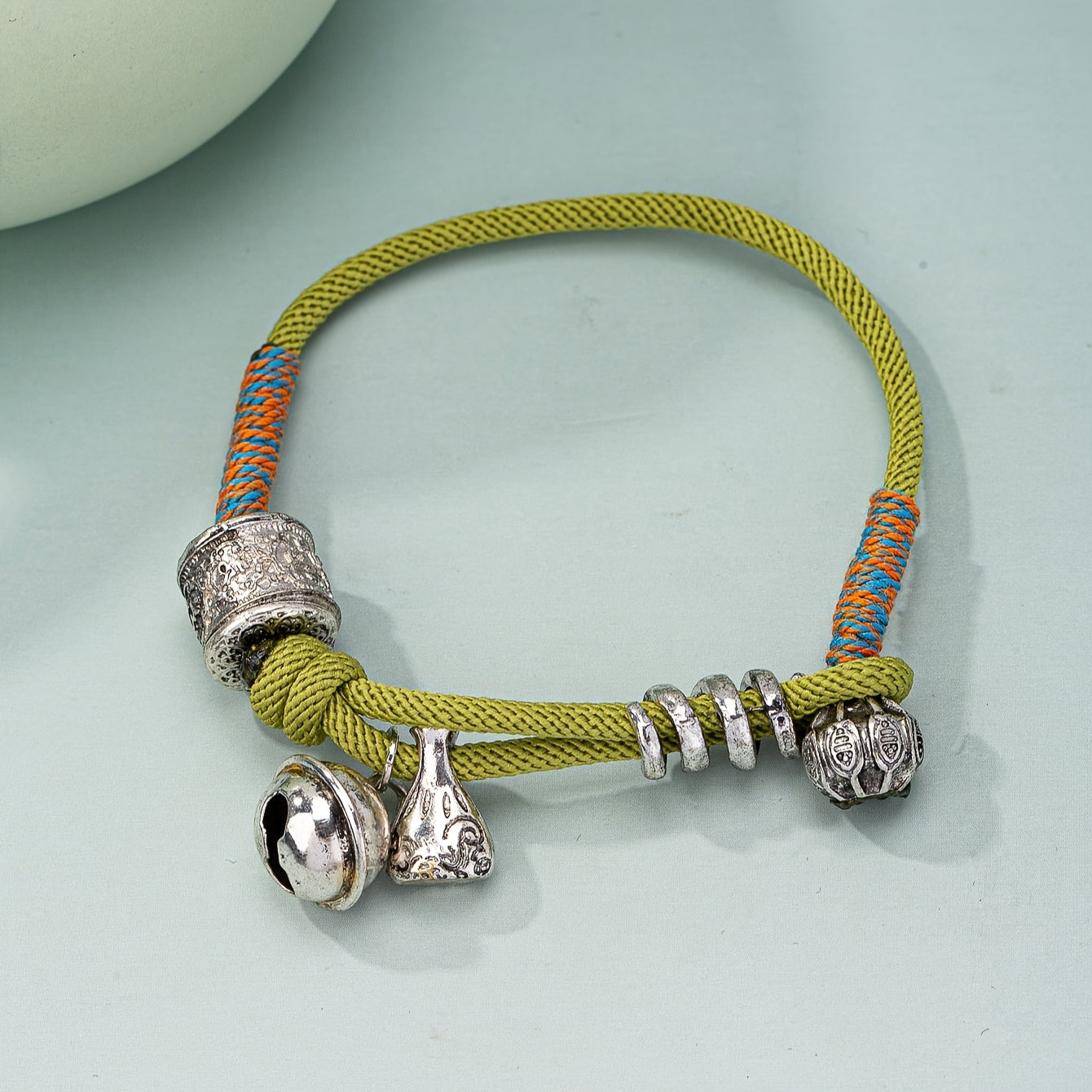 Vintage Ethnic Tibetan Mantra Bell Charm Bracelet - Antique Silver Finish for Spiritual Protection & Daily Wear