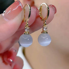 Elegant Vintage Cat's Eye Stone Drop Earrings: Golden-Tone Hoop for Daily Wear & Spiritual Harmony