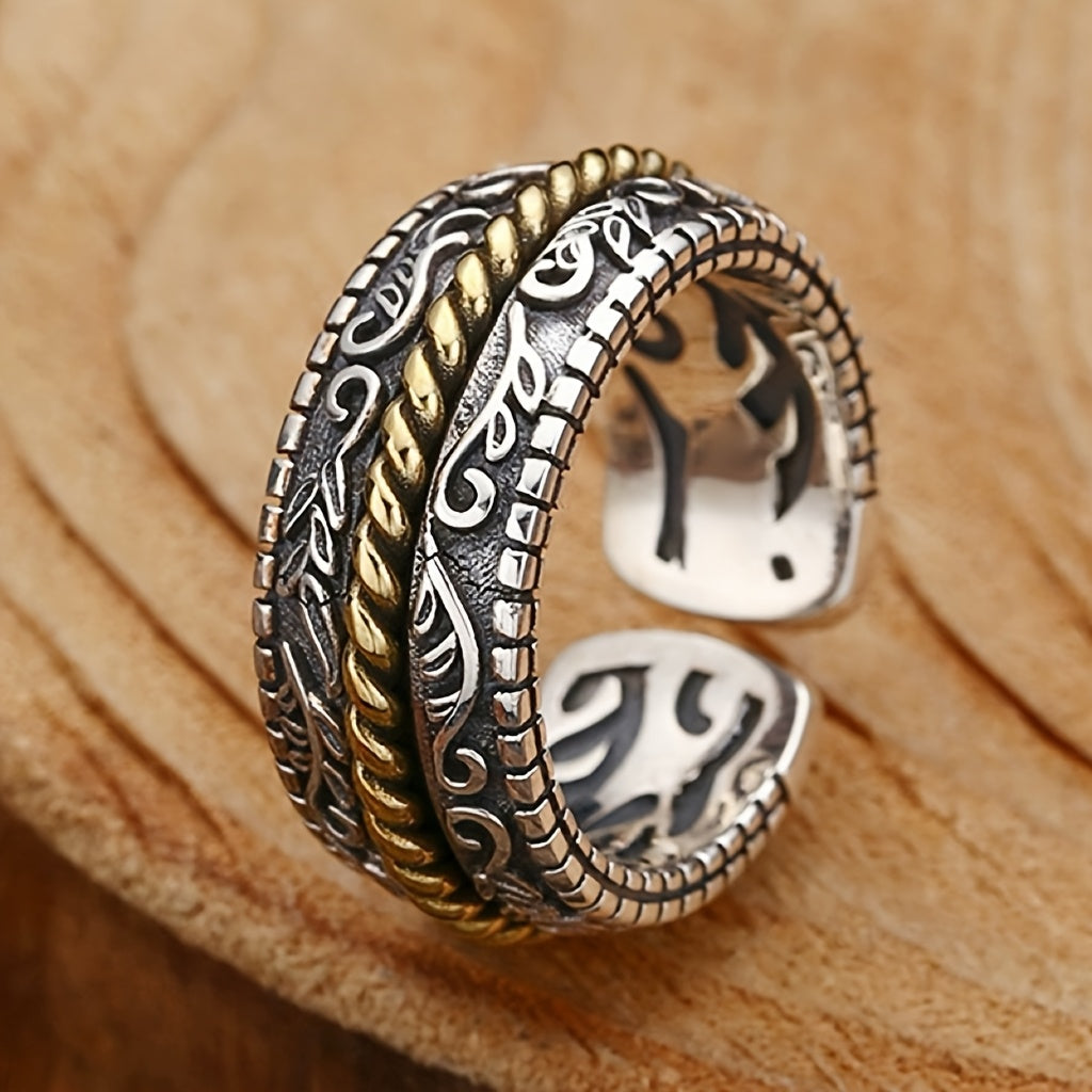 Men's Adjustable Silver Plated Ring – Retro Punk Style with Protective Energy