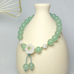 Elegant Green Natural Stone Bracelet - Floral Charm for Harmony & Growth