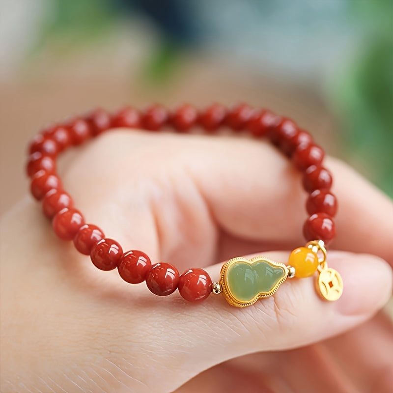 1pc Women's Natural Agate Bead Bracelet - Gourd-Shaped Beads for Harmony & Protection - Perfect Daily Wear Accessory