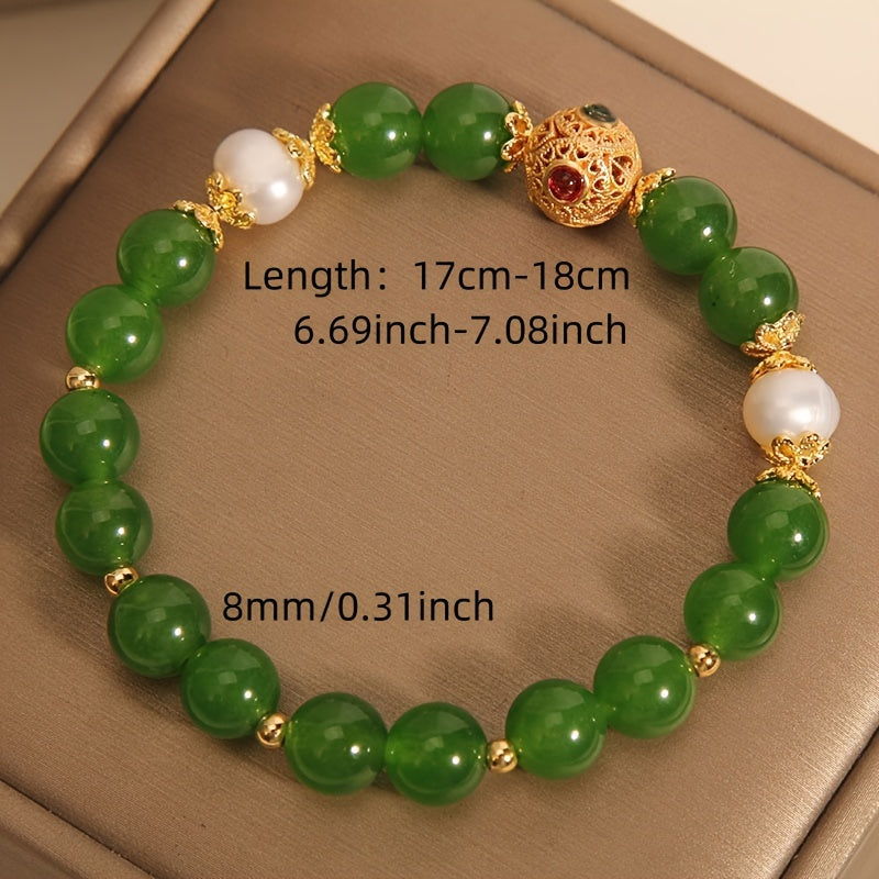 Cinnabar Blessing Bracelet with Jade & Pearl Accents — Protection, Prosperity & Positive Energy Talisman
