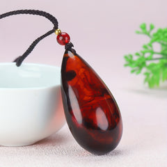 Vintage Amber Teardrop Pendant Necklace - Natural Bloodstone for Energy & Protection | Spiritual Jewelry with Ancient Wisdom