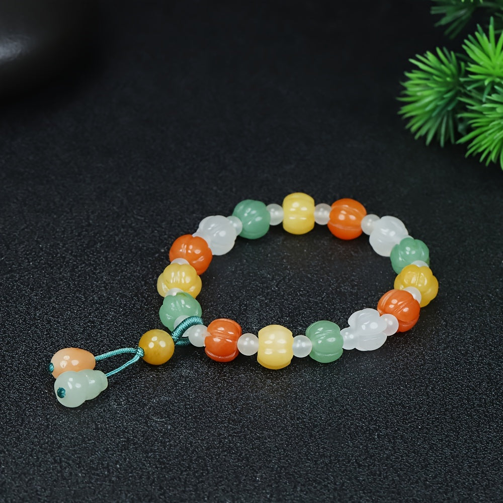 Natural Stone Pumpkin Beaded Bracelet - Handcrafted Multicolor Jewelry for Abundance, Joy, and Festive Style