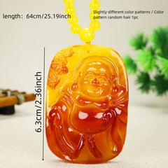 Elegant Vintage-Style Amber Character Pendant Necklace Handcrafted with Warmth & Spiritual Grounding for Meditation & Sweater Chains