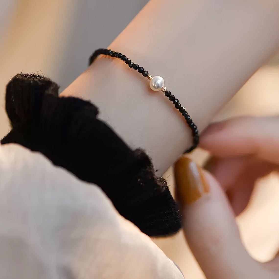 Obsidian & Pearl Elegant Bracelet - 3mm Mixed Stone for Daily Energy Balance & Gift-Giving