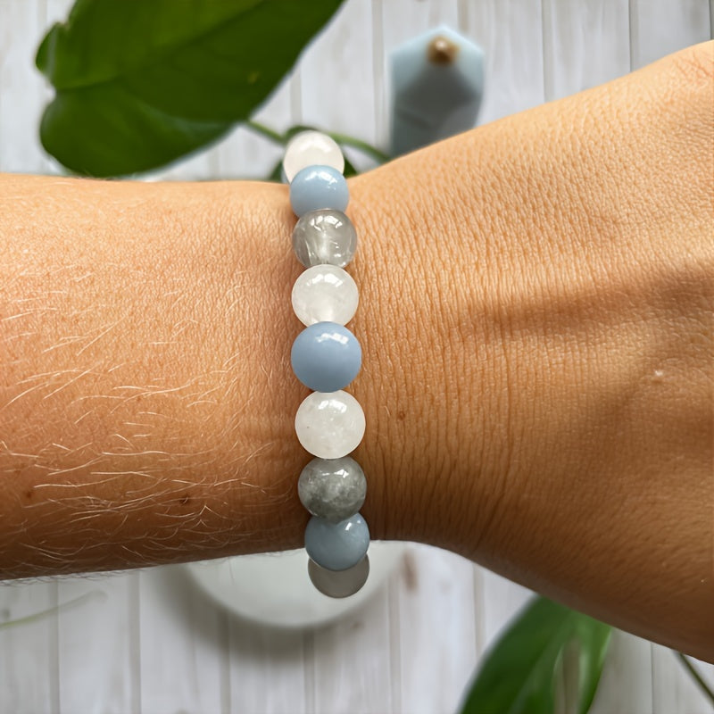 Angelite & Clear Quartz Bracelet - Good Luck & Prosperity Unisex Jewelry