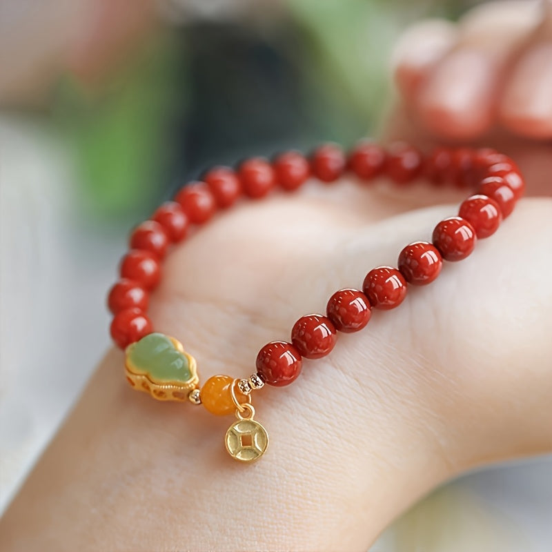 1pc Women's Natural Agate Bead Bracelet - Gourd-Shaped Beads for Harmony & Protection - Perfect Daily Wear Accessory