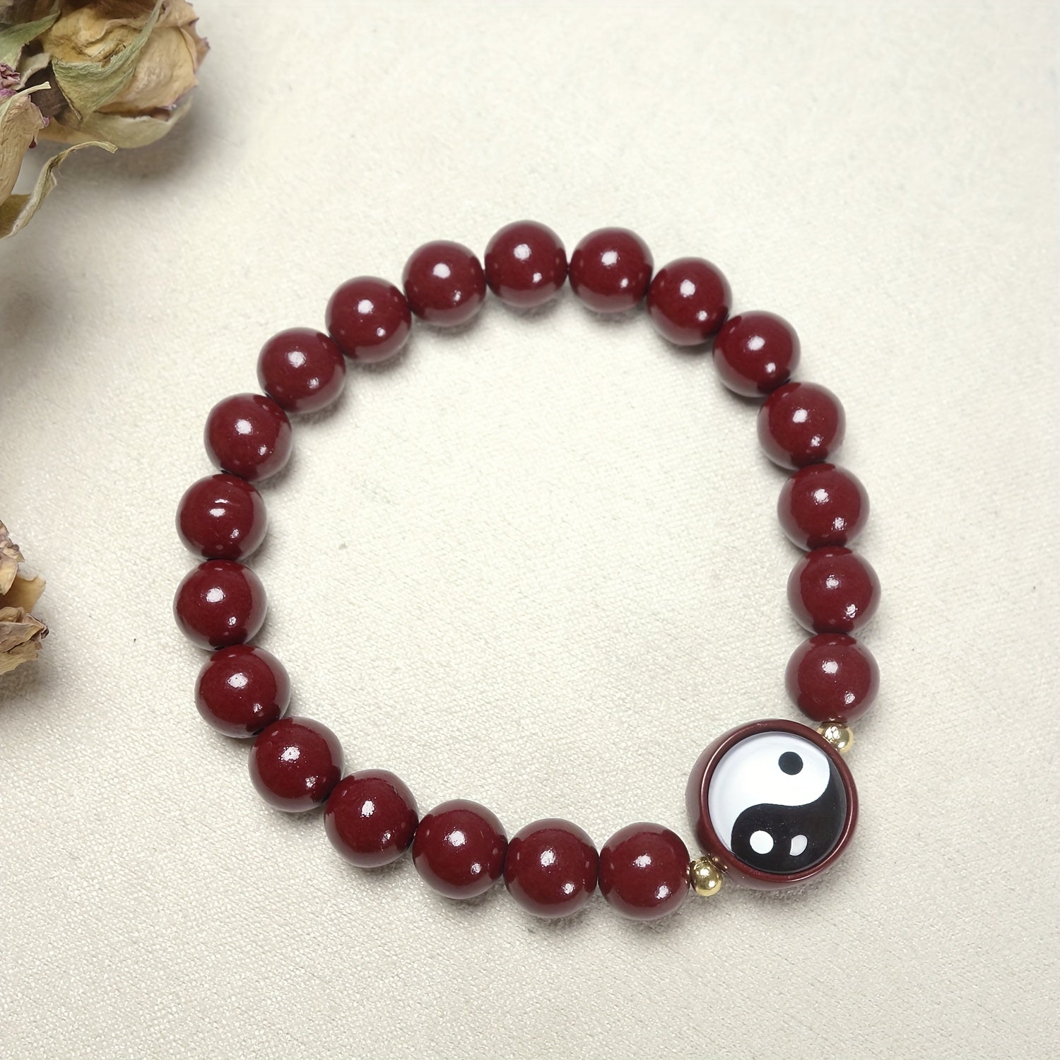Elegant Cinnabar Tai Chi Beaded Bracelet - Good Luck & Wealth Attraction for Men