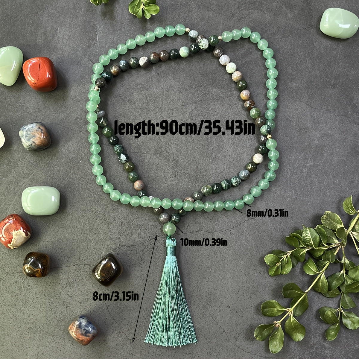 Hand-Woven Stone Necklace - Arab Style 108 Bead Tassel Pendant for Spiritual Energy & Avant-Garde Style
