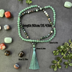 Hand-Woven Stone Necklace - Arab Style 108 Bead Tassel Pendant for Spiritual Energy & Avant-Garde Style