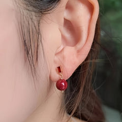 Elegant Vintage Cinnabar Drop Earrings - Purple Golden-Tone for Energy Balance & Daily Elegance