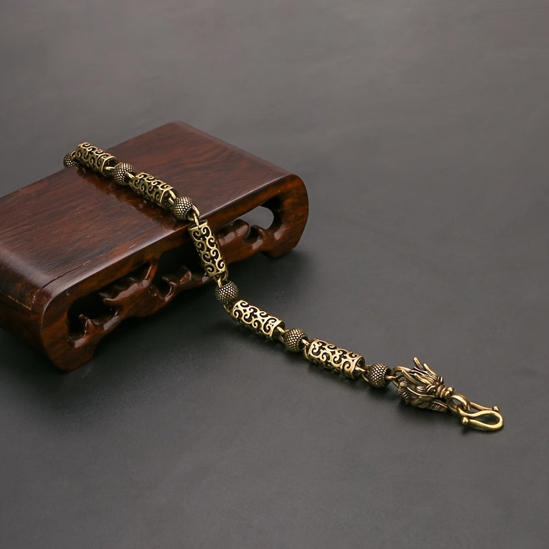 [Vintage Hollow Dragon Head Gift] Vintage Brass Dragon Head Bracelet - Traditional Chinese Style, Unique Gift for Boyfriend, Hollow Design