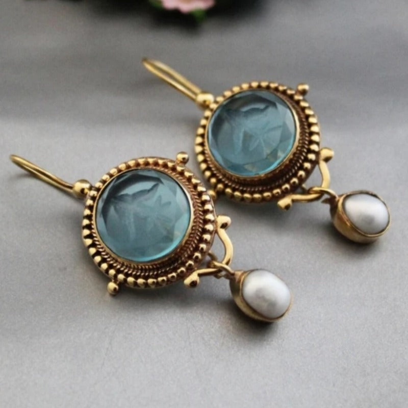 Vintage Blue Intaglio Earrings: Bohemian Style for Daily Wear & Spiritual Harmony