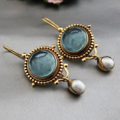 Vintage Blue Intaglio Earrings: Bohemian Style for Daily Wear & Spiritual Harmony
