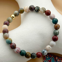 1pc Ocean Jasper Bracelet - Bohemian Style Handmade Jewelry for Emotional Stability & Love Attraction