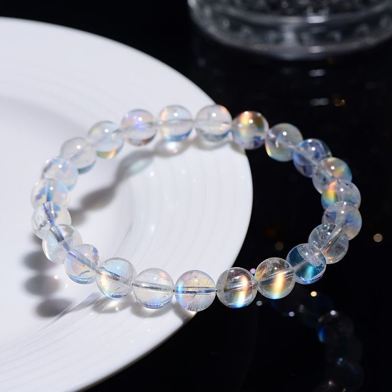 10mm Natural White Moonlight Stone Bracelet for Celestial Energy & Emotional Balance