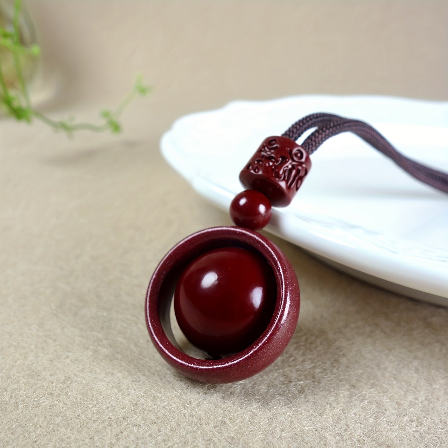 Cinnabar Transfer Wheel Pendant Necklace: Attract Wealth & Good Luck with Deep Red Energy