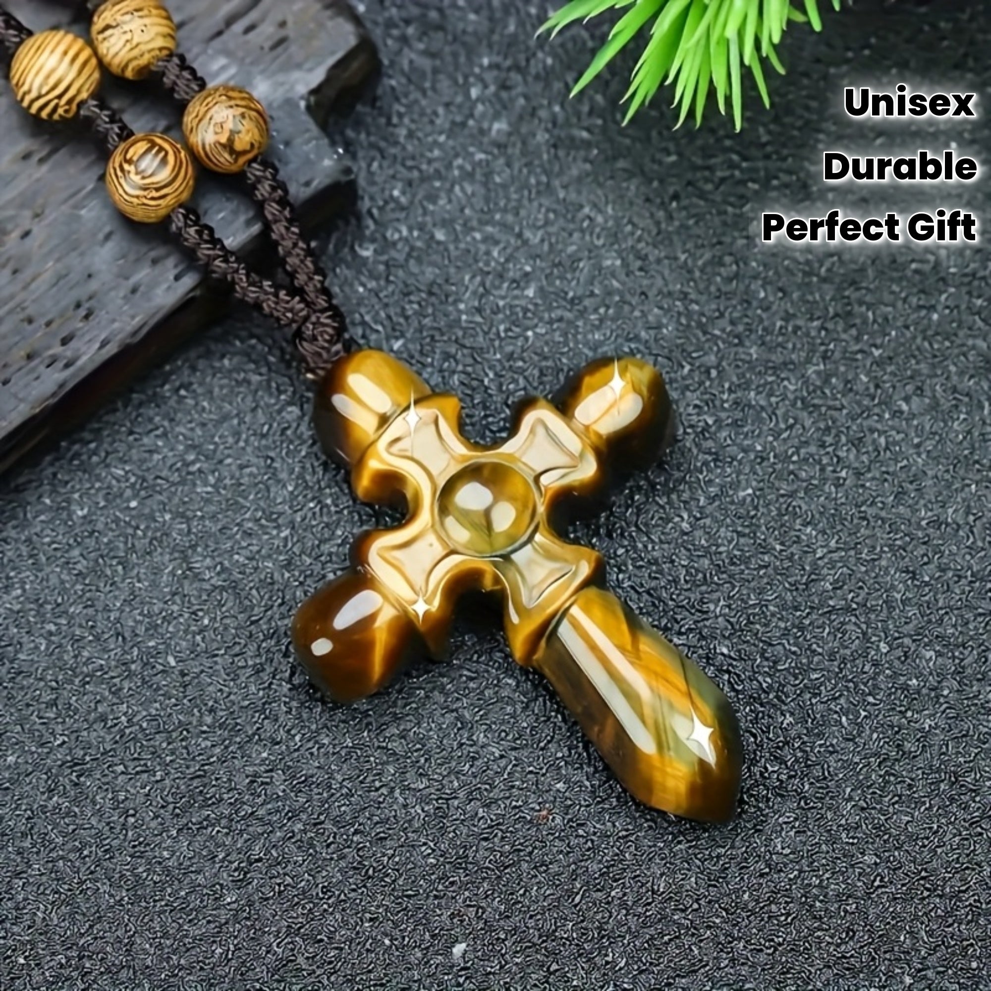Natural Tiger Eye Cross Pendant - Bohemian Unisex Jewelry with Grounding Energy & Protective Powers